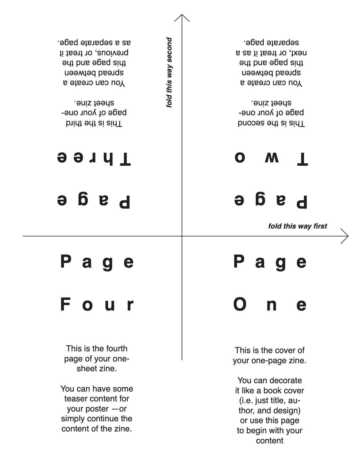 folding instructions showing to fold in half and in half again to make a zine